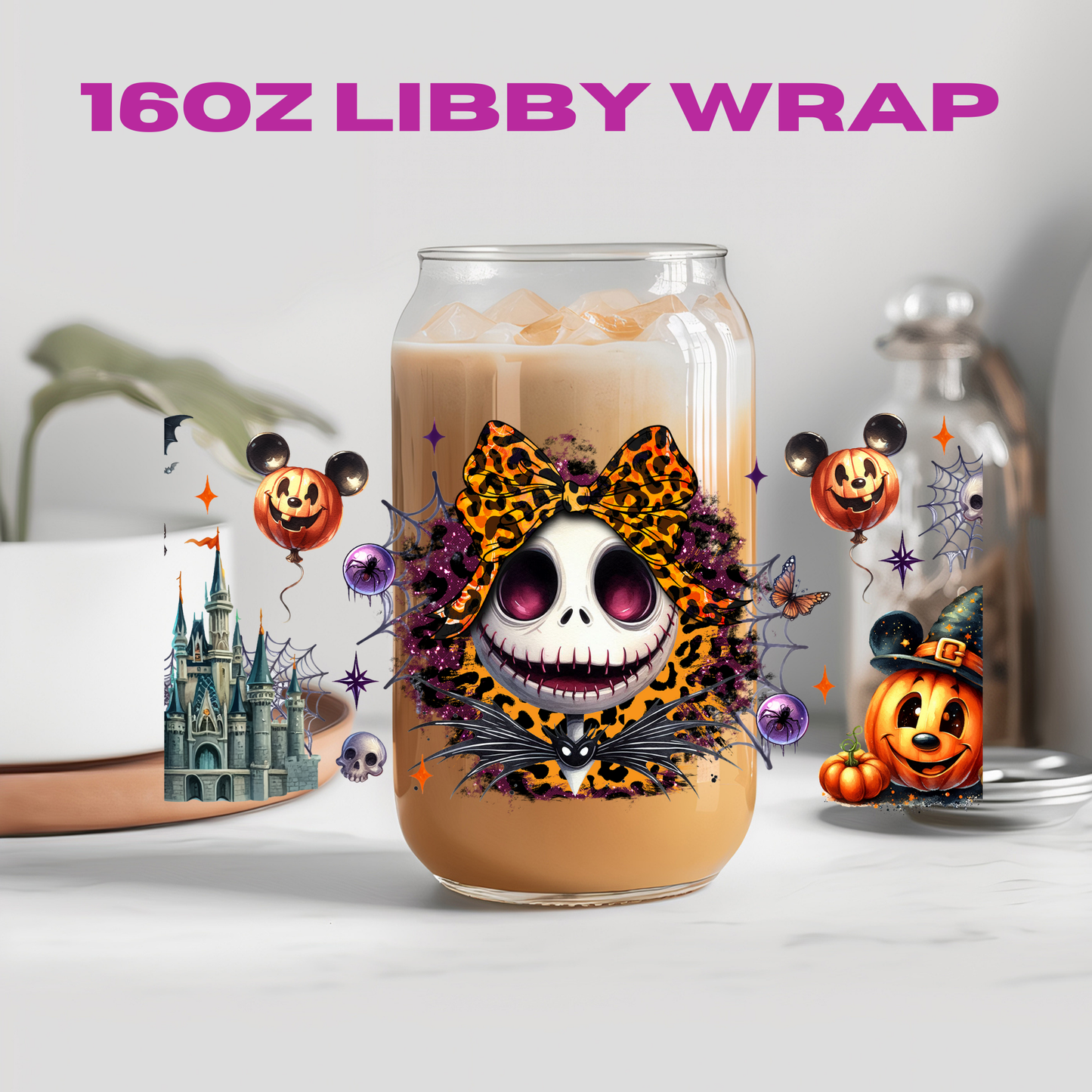Halloween Leopard Bow Character Collection - 16 oz / 20 oz Libby UV DTF Wrap