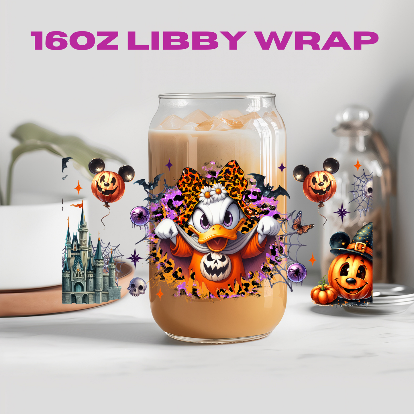 Halloween Leopard Bow Character Collection - 16 oz / 20 oz Libby UV DTF Wrap