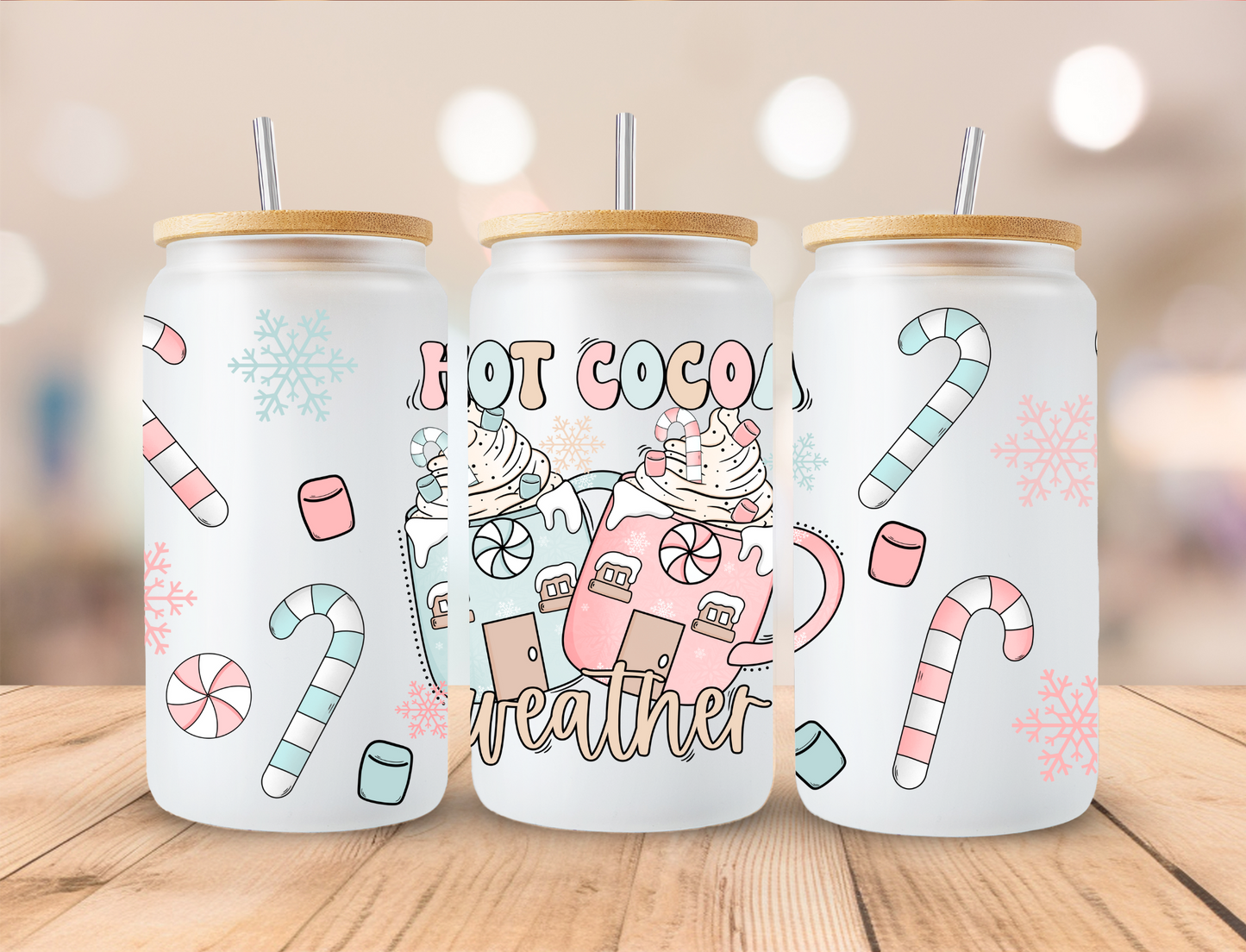 Christmas Hot Cocoa Pastel - 16oz Libby UV DTF Wrap