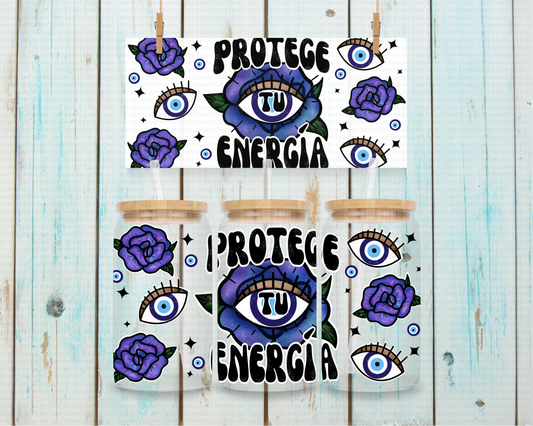 Evil Eye Blue Protege Energia Latino - 16 oz / 20 oz Libby UV DTF Wrap C&O EXCLUSIVE