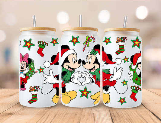 Christmas Mouse Couple - 16oz Libby UV DTF Wrap