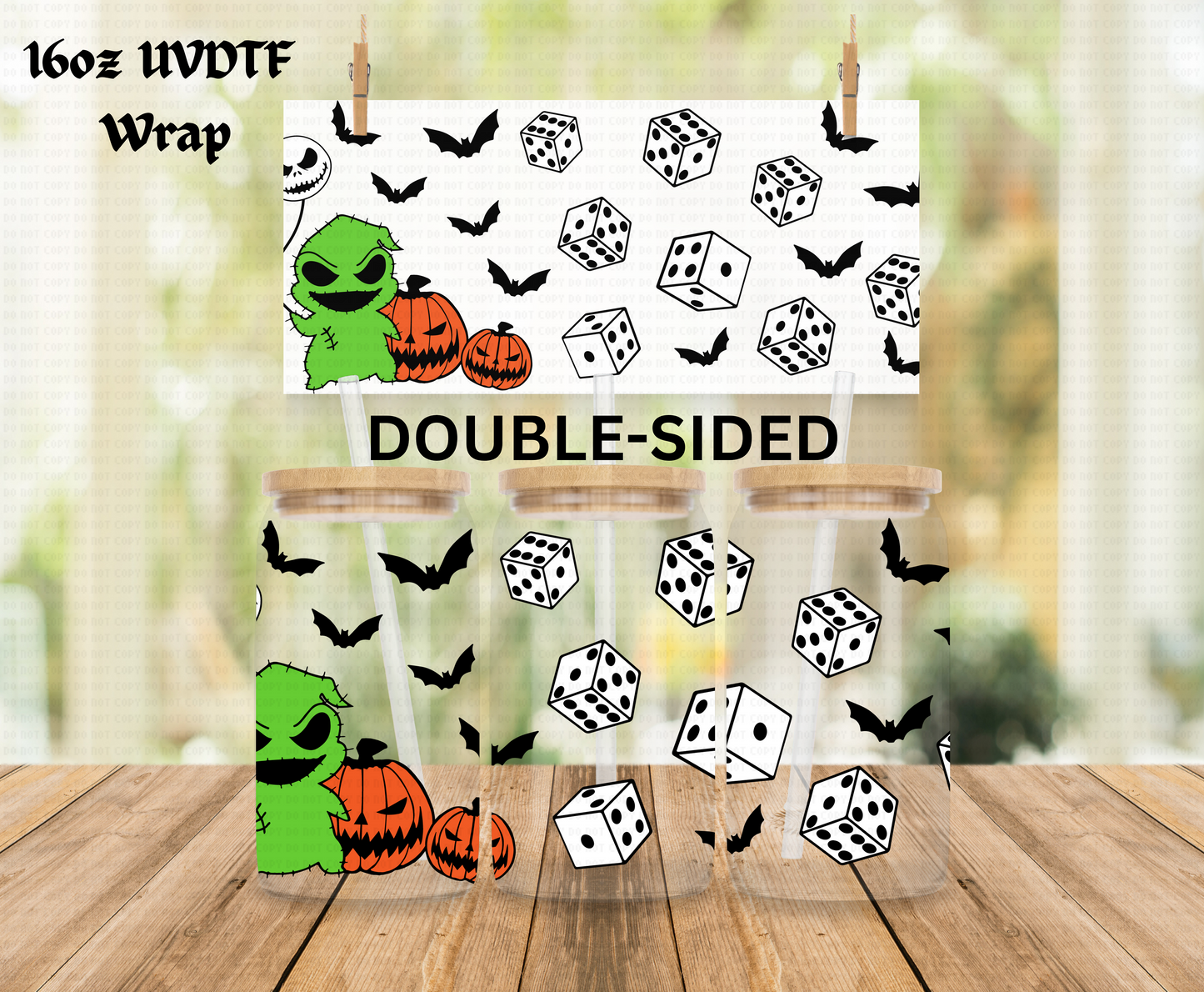 Halloween Horror Oogie Dice - 16 oz Libby UV DTF DOUBLESIDED Wrap RTS