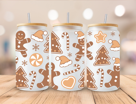 Christmas Brown Gingerbread - 16oz Libby UV DTF Wrap