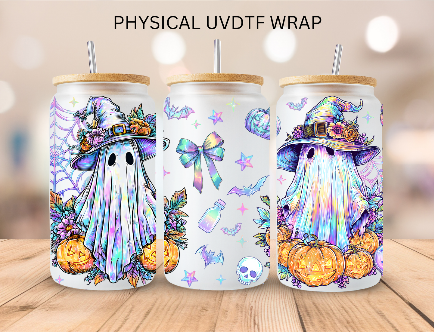 Halloween Holo Ghosts - 16 oz / 20 oz Libby UV DTF Wrap