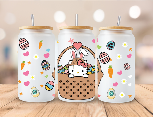 Happy Easter Bunny Kitty in Basket - 16 oz / 20 oz Libby UV DTF Wrap