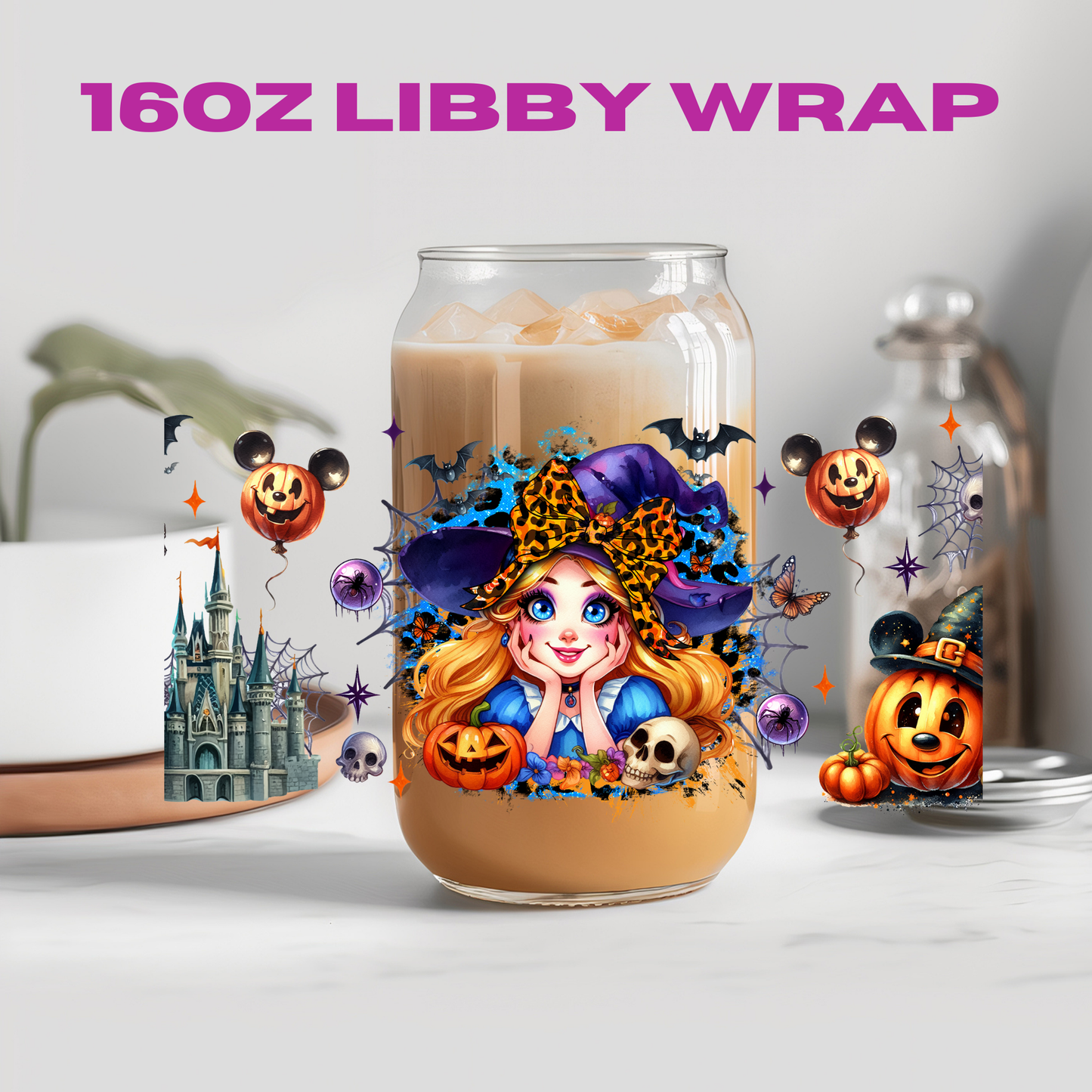 Halloween Leopard Bow Character Collection - 16 oz / 20 oz Libby UV DTF Wrap