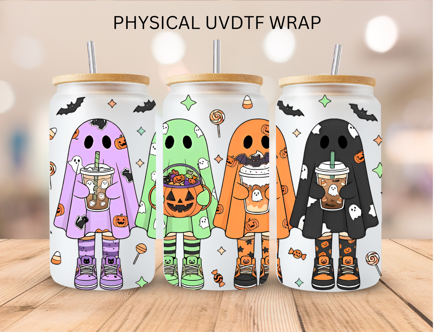Halloween Trick Or Treat Ghosts - 16 oz / 20 oz Libby UV DTF Wrap