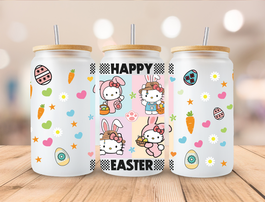 Easter Bunny Kitty's Holding Basket's - 16 oz / 20 oz Libby UV DTF Wrap