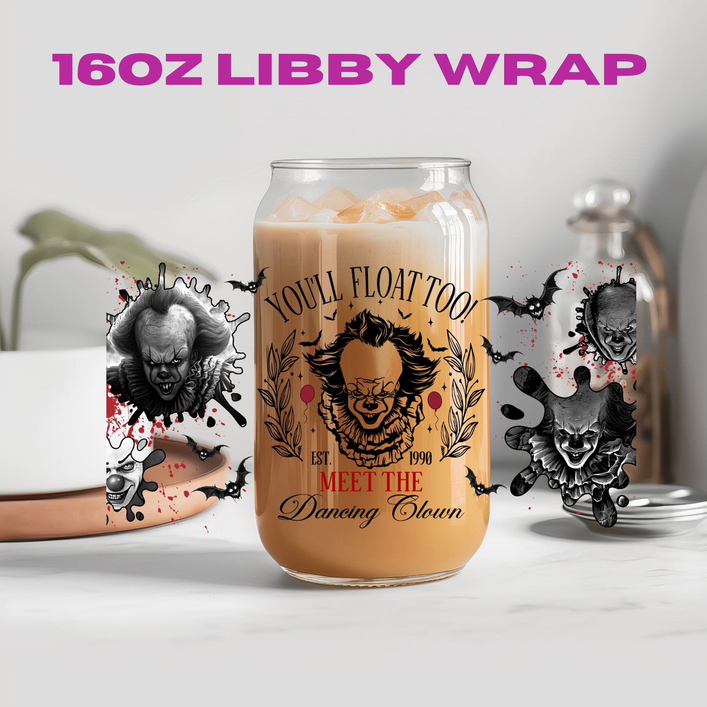 Halloween Horror Guys Collection - 16 oz / 20 oz Libby UV DTF Wrap