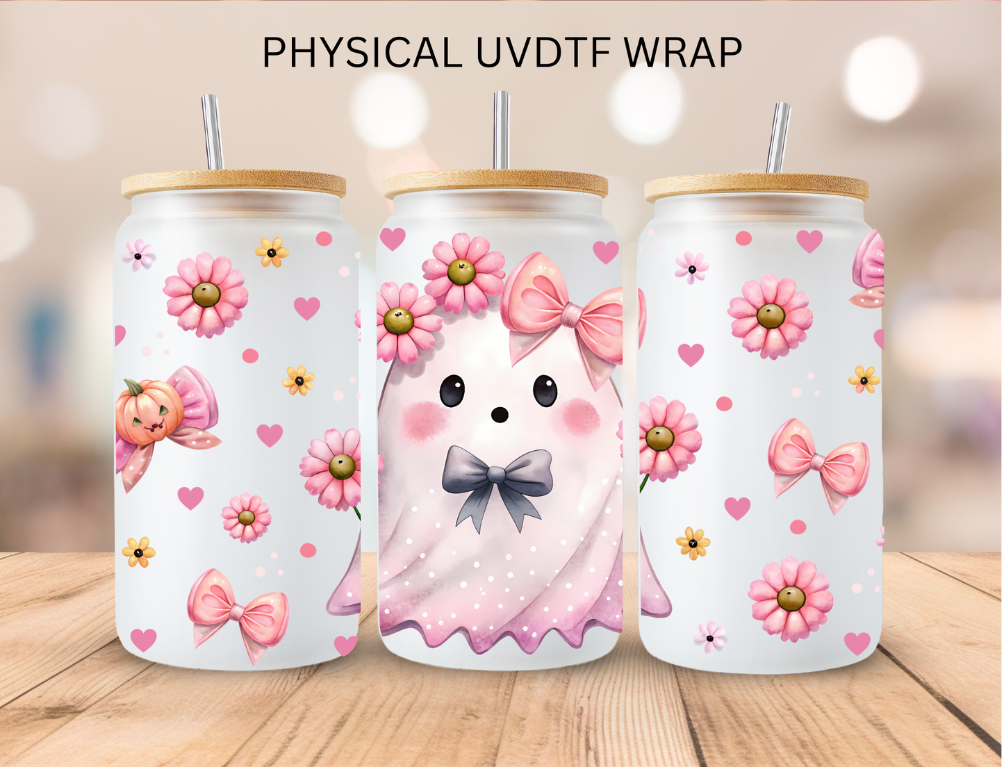 Halloween Pink Ghosts - 16 oz / 20 oz Libby UV DTF Wrap