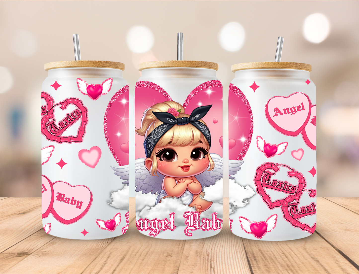 Valentines Angel Baby - 16 oz Libby UV DTF Wrap EXCLUSIVE DESIGNED