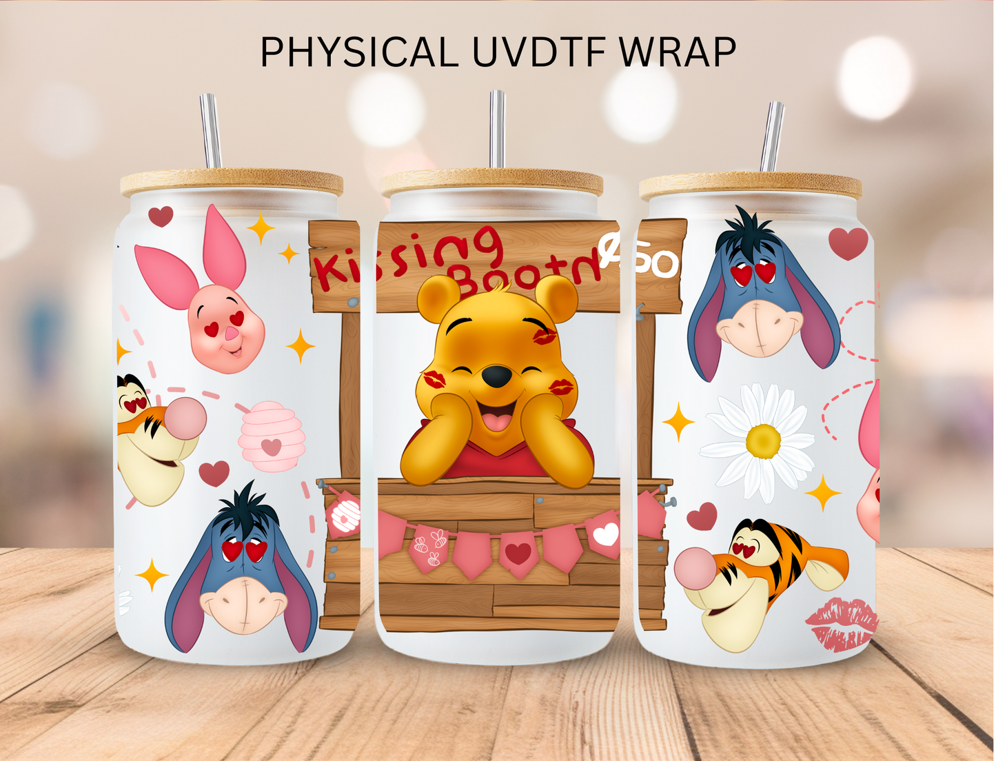 Valentine Kiss Booth Bear - 16 oz / 20 oz Libby UV DTF
