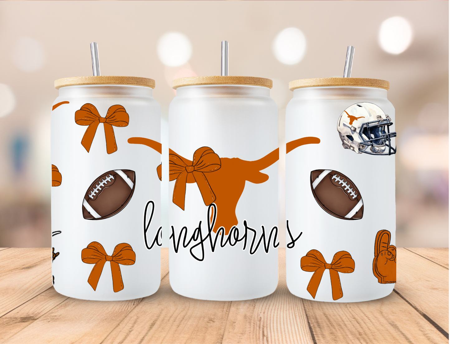 Football Sports Coquette Longhorns - 16 oz / 20 oz Libby UV DTF Wrap