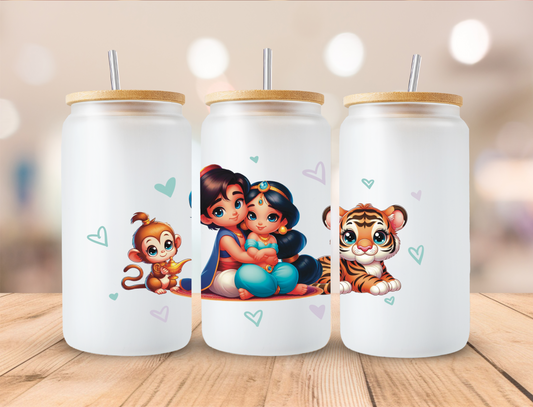 Watercolor Princess Jaz And Tiger - 16 oz / 20 oz Libby UV DTF Wrap