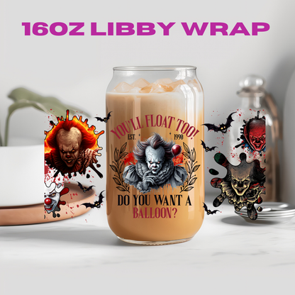 Halloween Horror Guys Collection - 16 oz / 20 oz Libby UV DTF Wrap