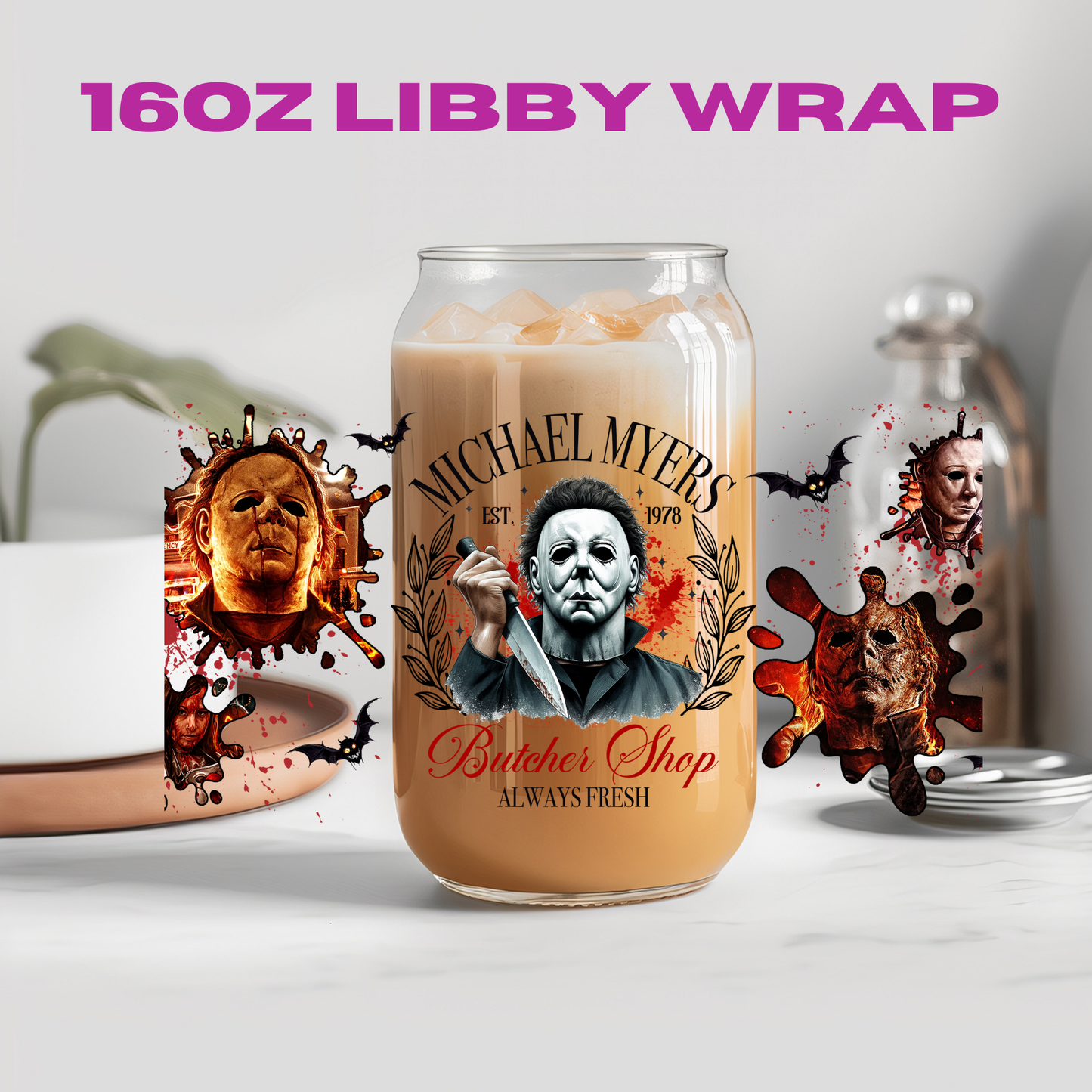 Halloween Horror Guys Collection - 16 oz / 20 oz Libby UV DTF Wrap