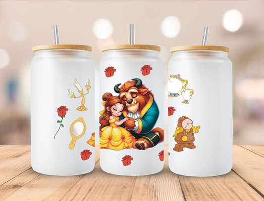 Watercolor Princess Beauty and her Beast - 16 oz / 20 oz Libby UV DTF Wrap
