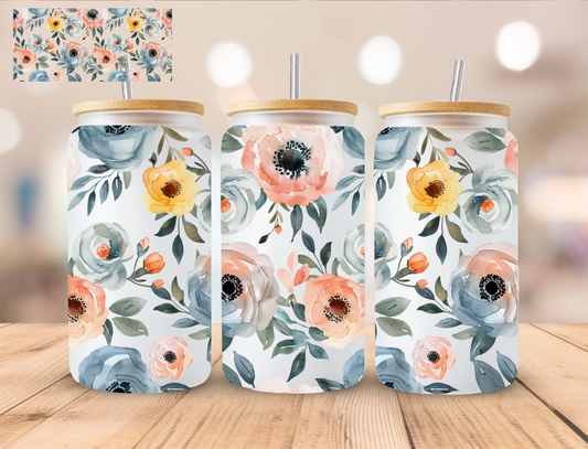 Green Floral - 16 oz / 20 oz Libby UV DTF Wrap