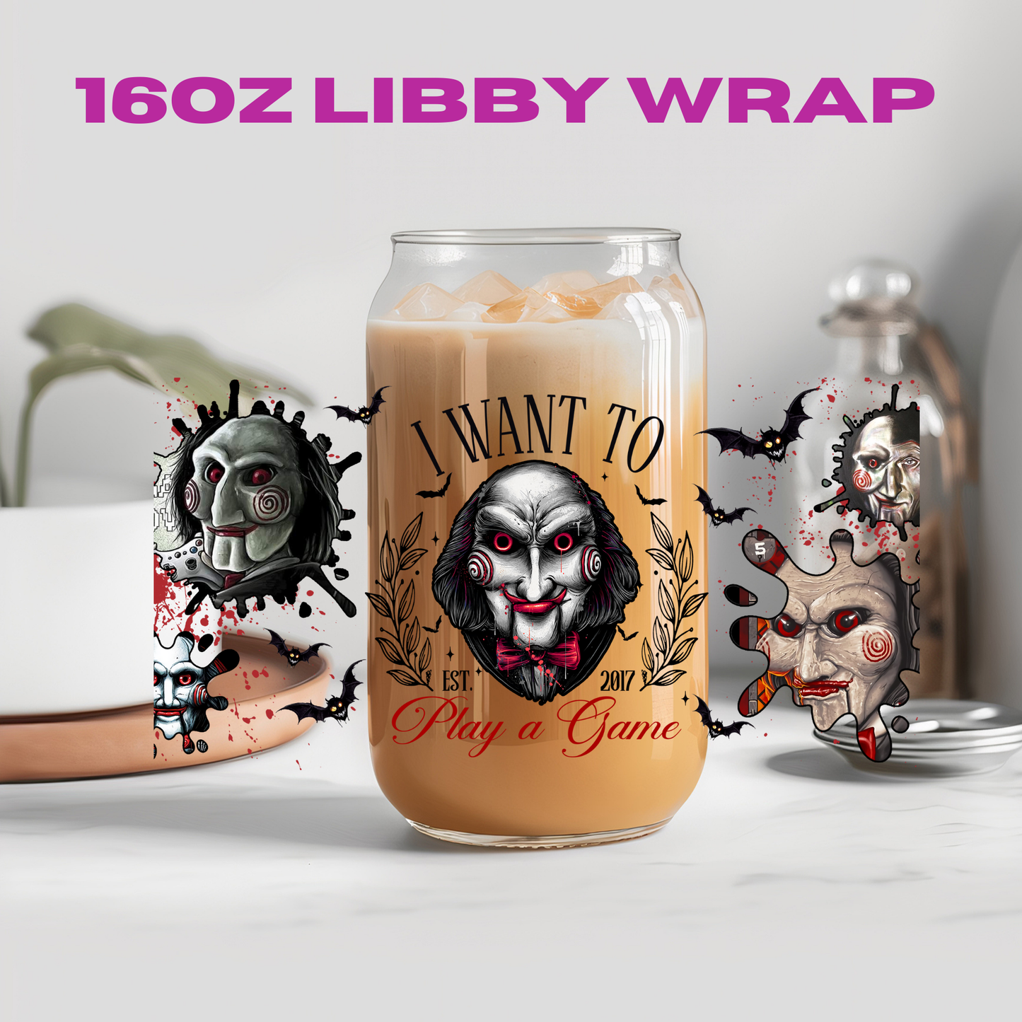 Halloween Horror Guys Collection - 16 oz / 20 oz Libby UV DTF Wrap