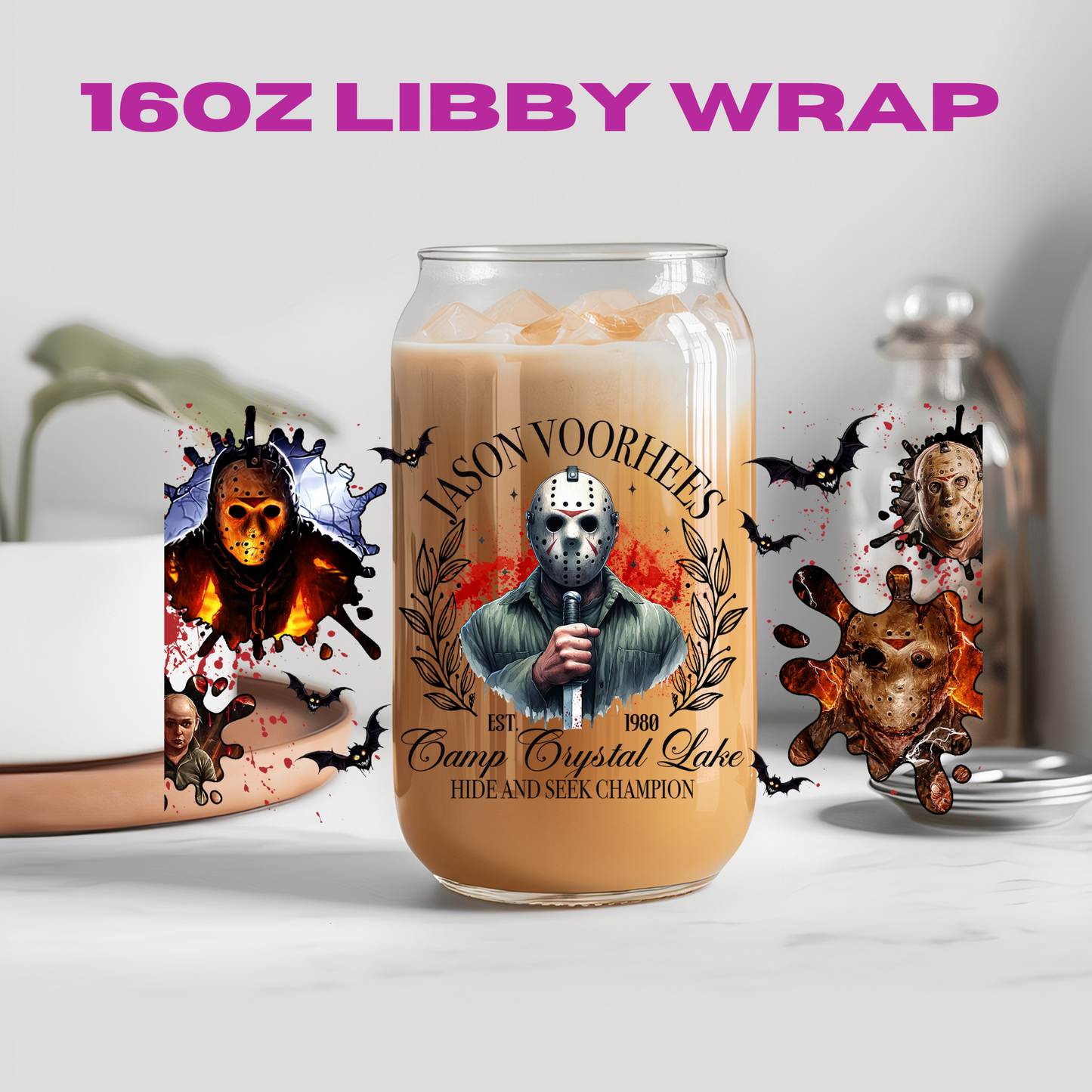 Halloween Horror Guys Collection - 16 oz / 20 oz Libby UV DTF Wrap