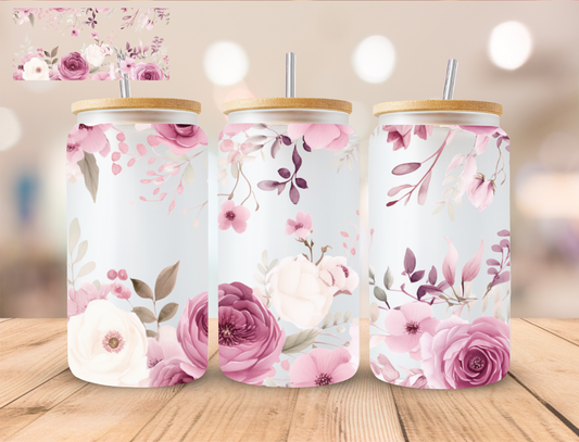 Purple Floral - 16 oz / 20 oz Libby UV DTF Wrap