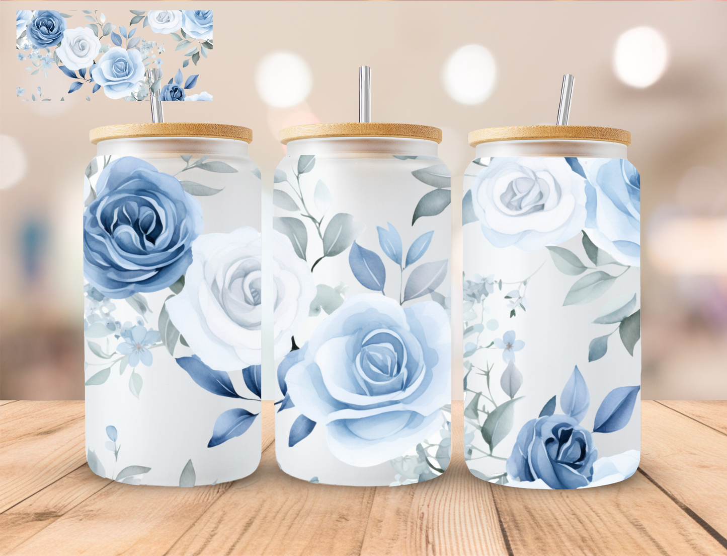 Blue Floral - 16 oz / 20 oz Libby UV DTF Wrap (Copy)