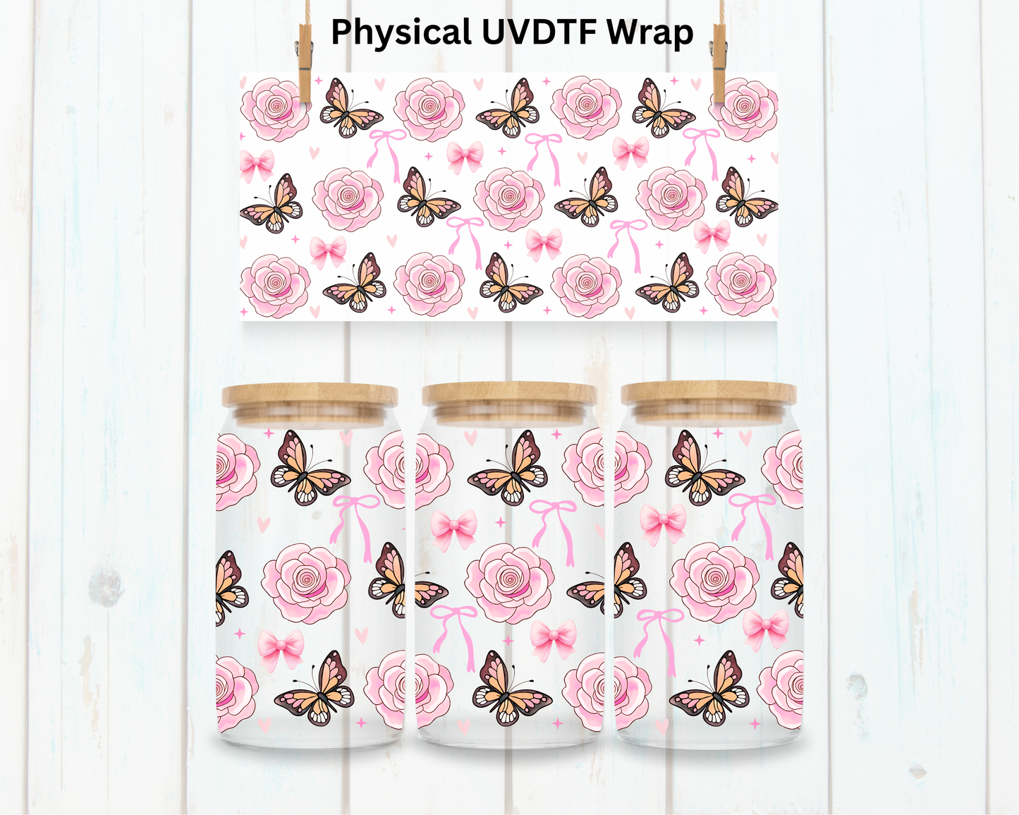Pink Floral Butterfly - 16 oz / 20 oz Libby UV DTF