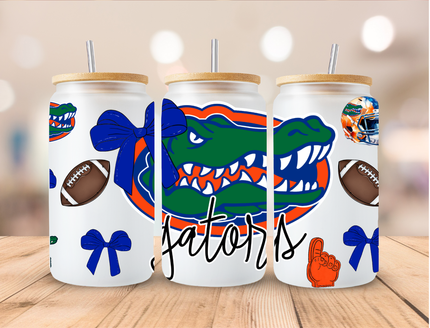 Football Sports Coquette Florida Gators - 16 oz / 20 oz Libby UV DTF Wrap