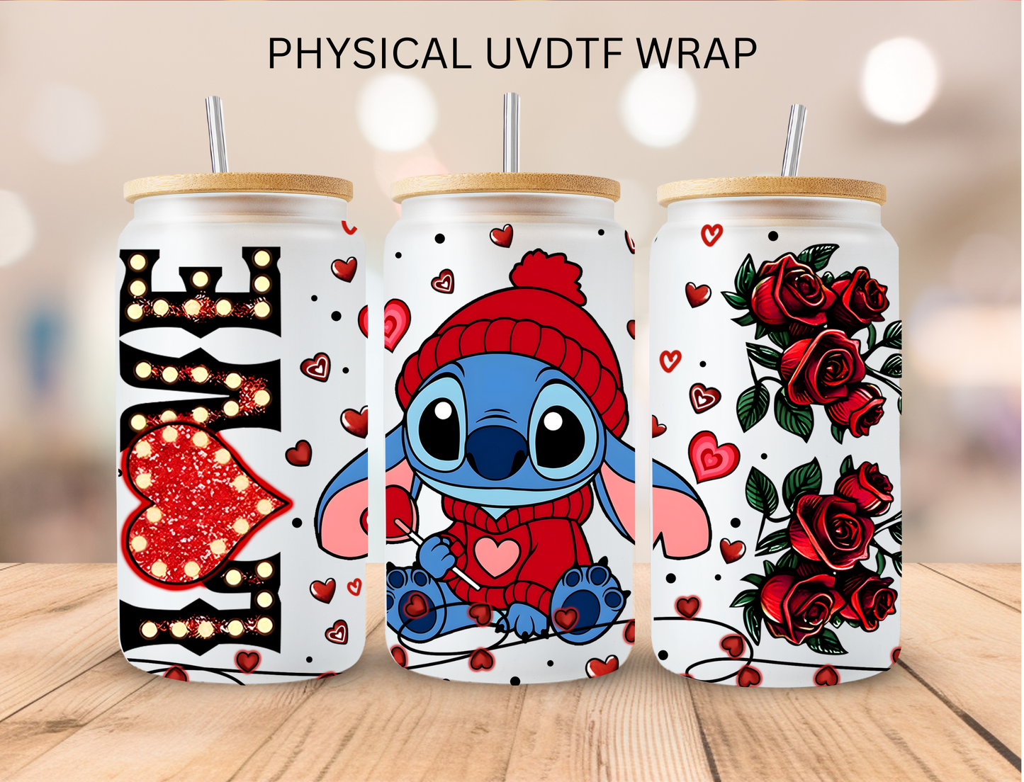 Valentines LOVE Blue Alien - 16 oz / 20 oz Libby UV DTF Wrap