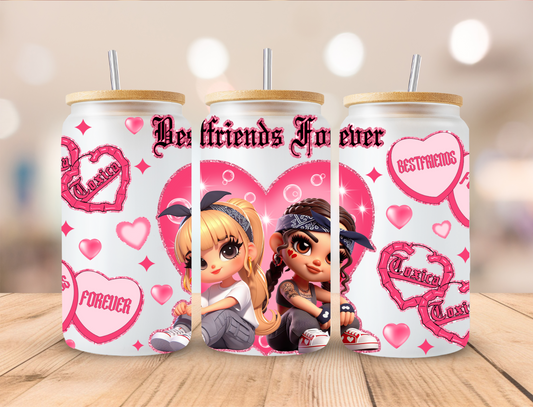 Valentines Best Friends Forever - 16 oz Libby UV DTF Wrap EXCLUSIVE DESIGNED