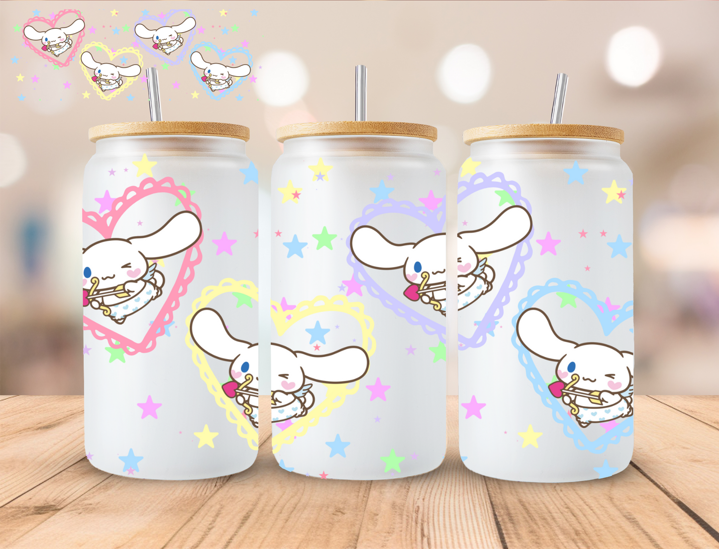 Lace Heart Kitty - 16 oz / 20 oz Libby UV DTF Wrap