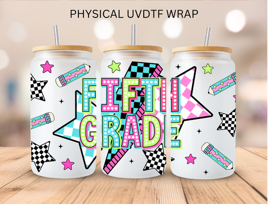 School Checkered Star Fifth Grade - 16 oz / 20 oz Libby UV DTF Wrap