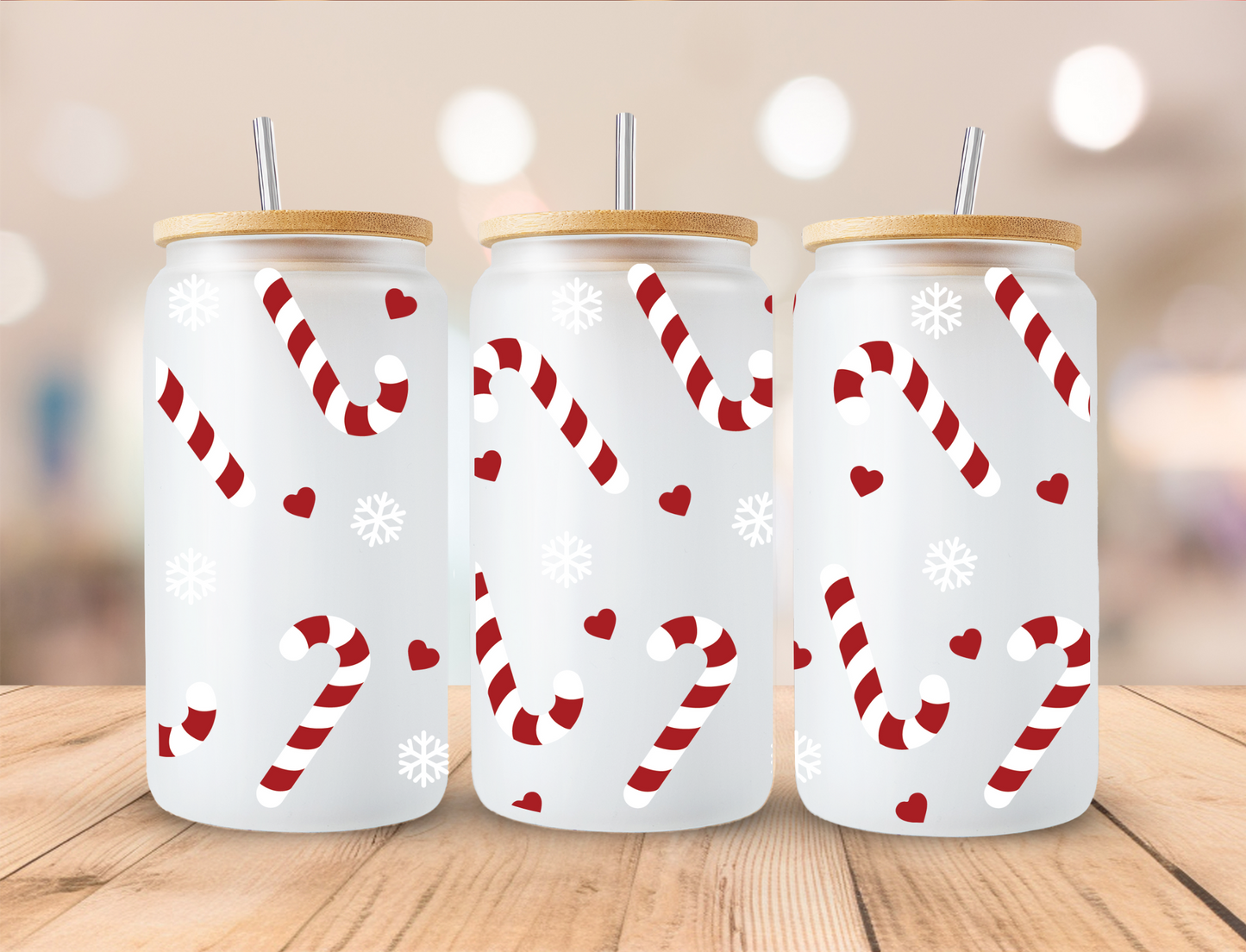 Christmas Peppermint Canes - 16oz Libby UV DTF Wrap