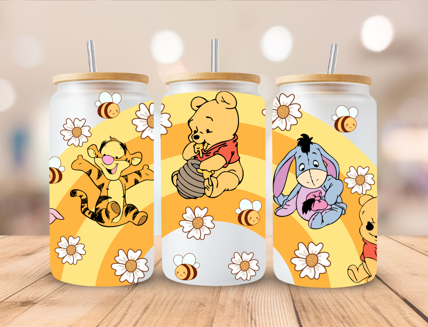 Yellow Bear And Friends Rainbow - 16 oz / 20 oz Libby UV DTF Wrap