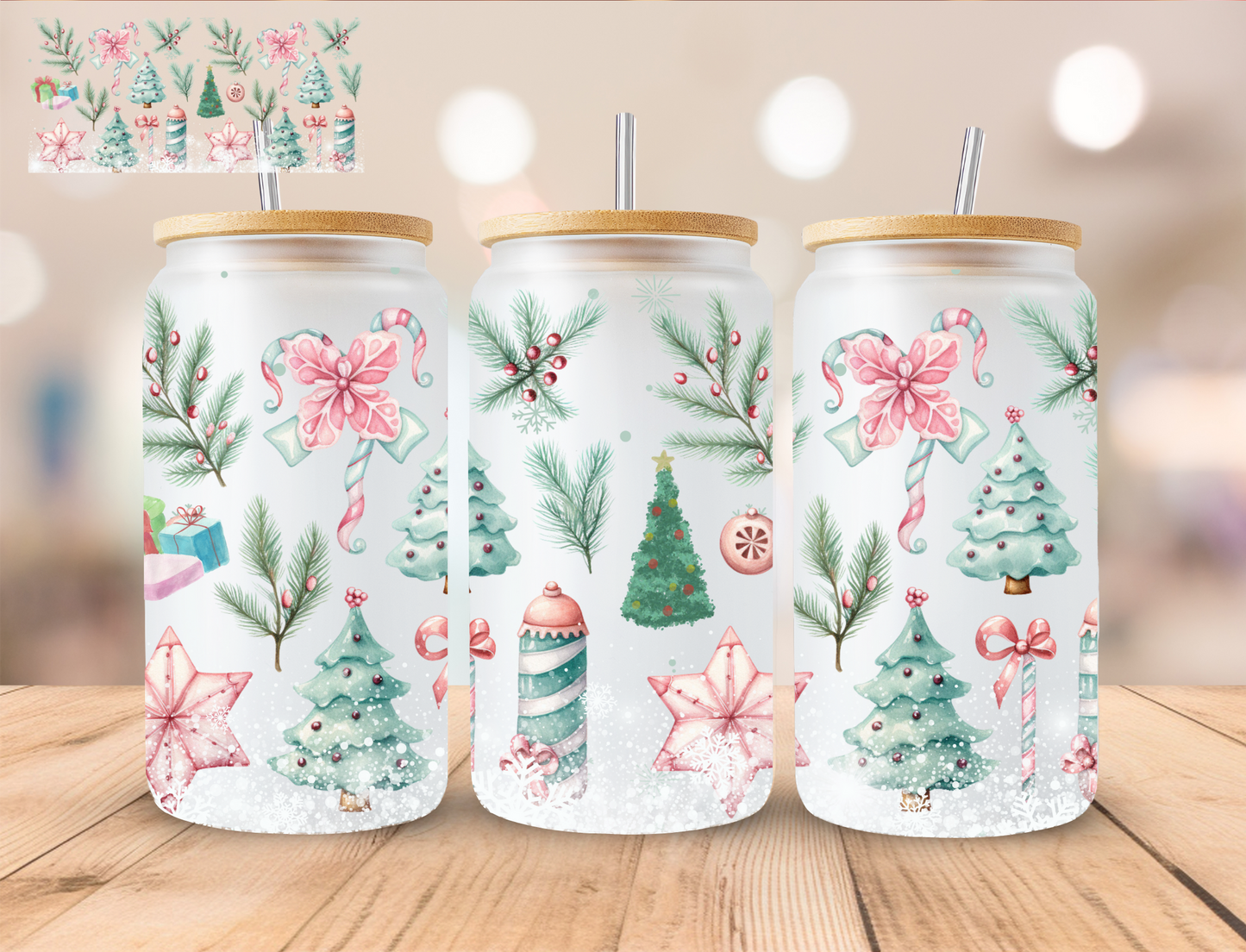 Christmas Trees Aesthetic - 16 oz / 20 oz Libby UV DTF Wrap