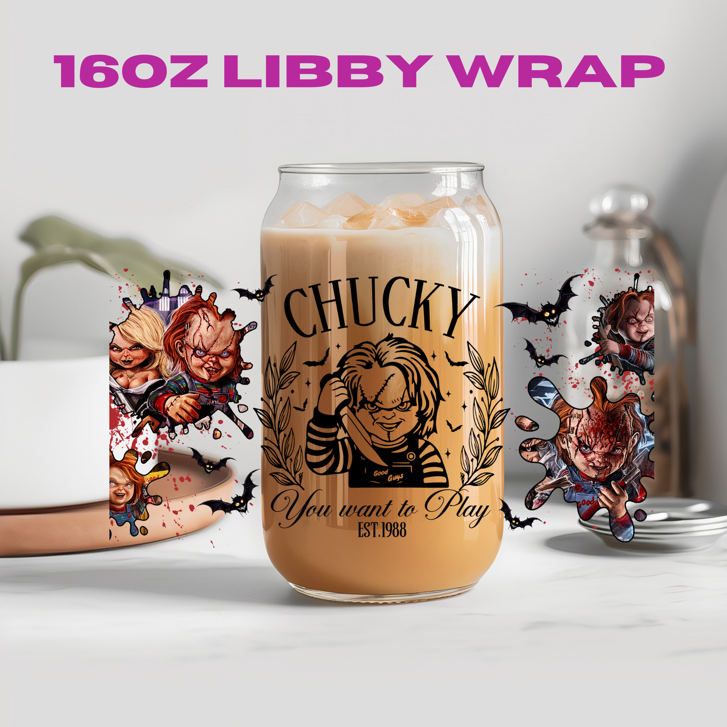 Halloween Horror Guys Collection - 16 oz / 20 oz Libby UV DTF Wrap