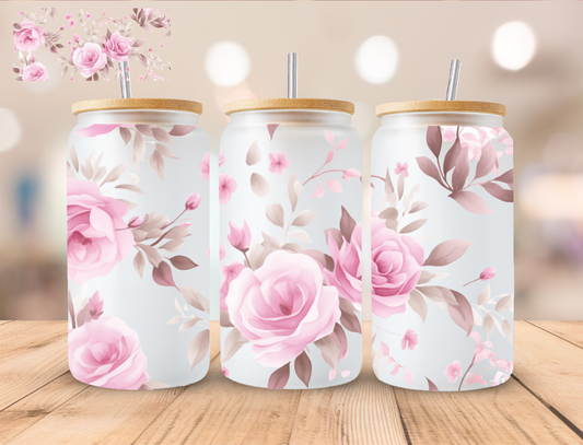 Pink Floral - 16 oz / 20 oz Libby UV DTF Wrap