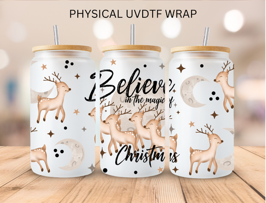 Christmas Reindeer Believe - 16 oz / 20 oz Libby UV DTF Wrap