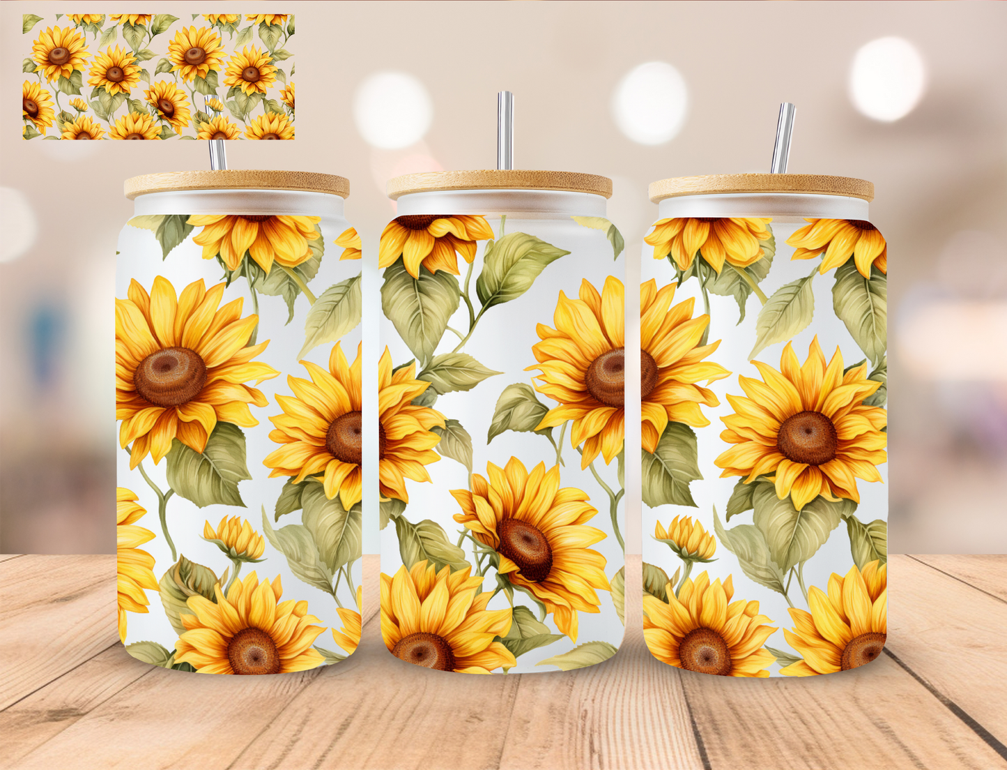 Bright Floral Sunflowers - 16 oz / 20 oz Libby UV DTF Wrap