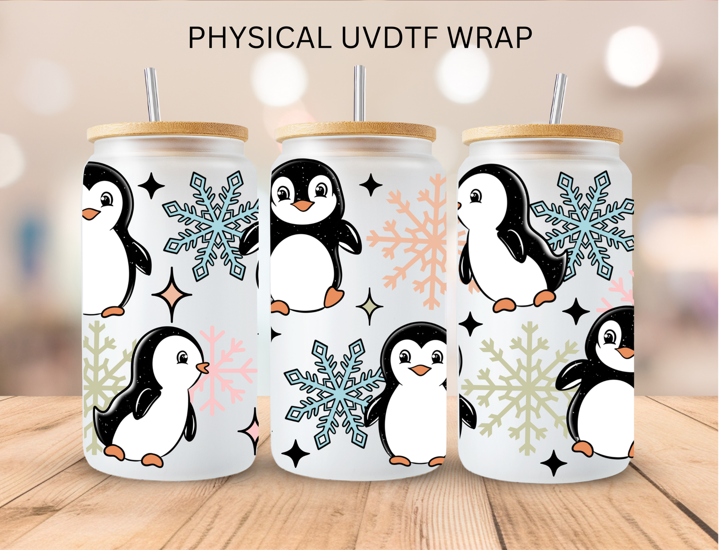 Christmas Penguins - 16 oz / 20 oz Libby UV DTF Wrap