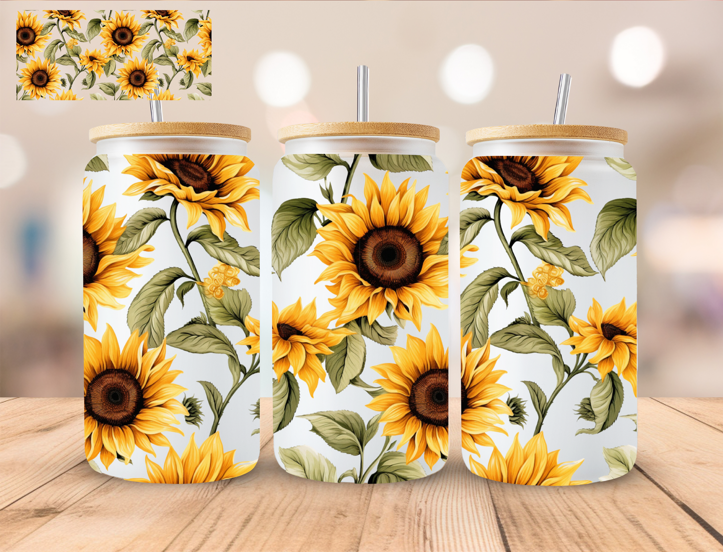Floral Sunflowers - 16 oz / 20 oz Libby UV DTF Wrap