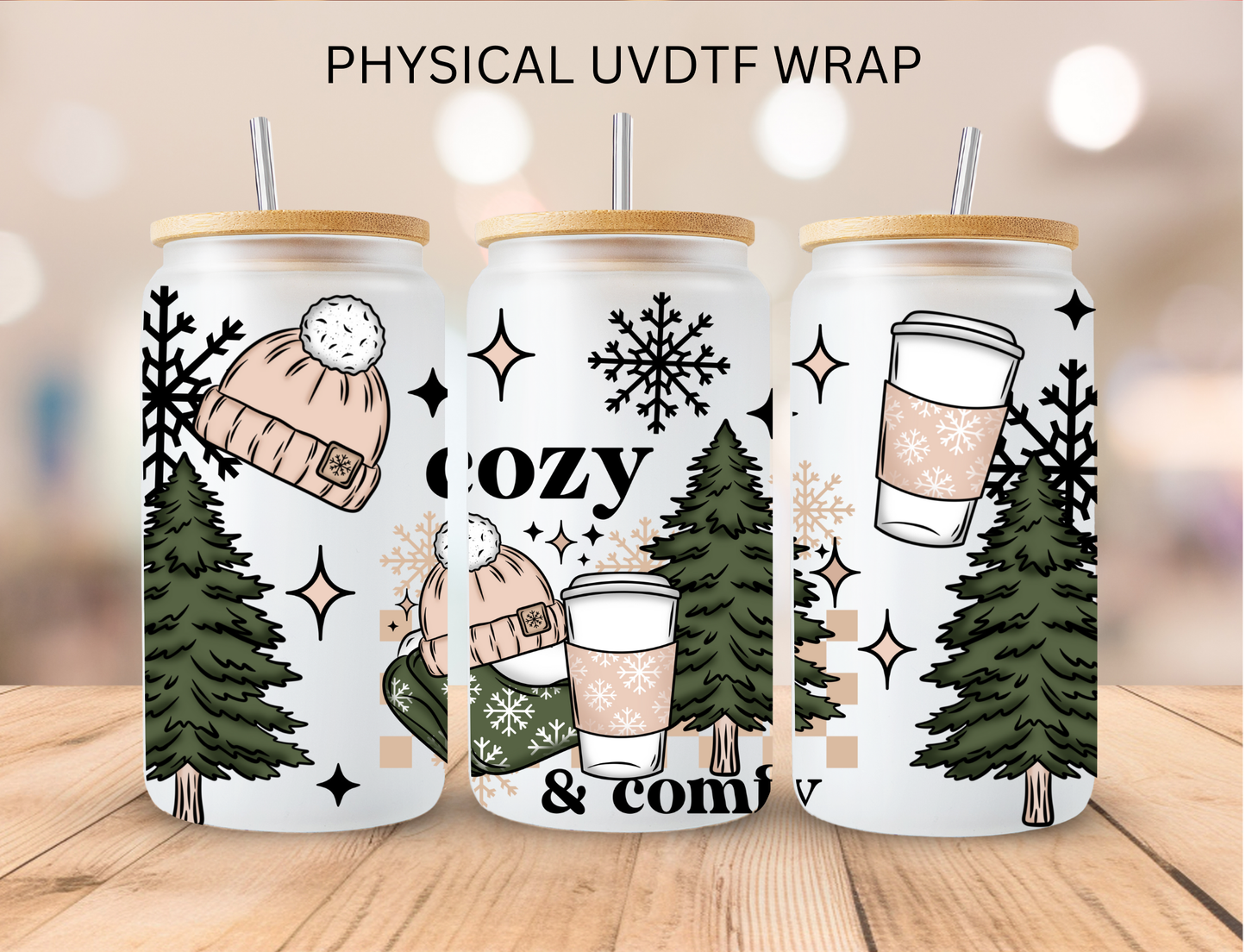 Christmas Cozy And Comfy - 16 oz / 20 oz Libby UV DTF Wrap