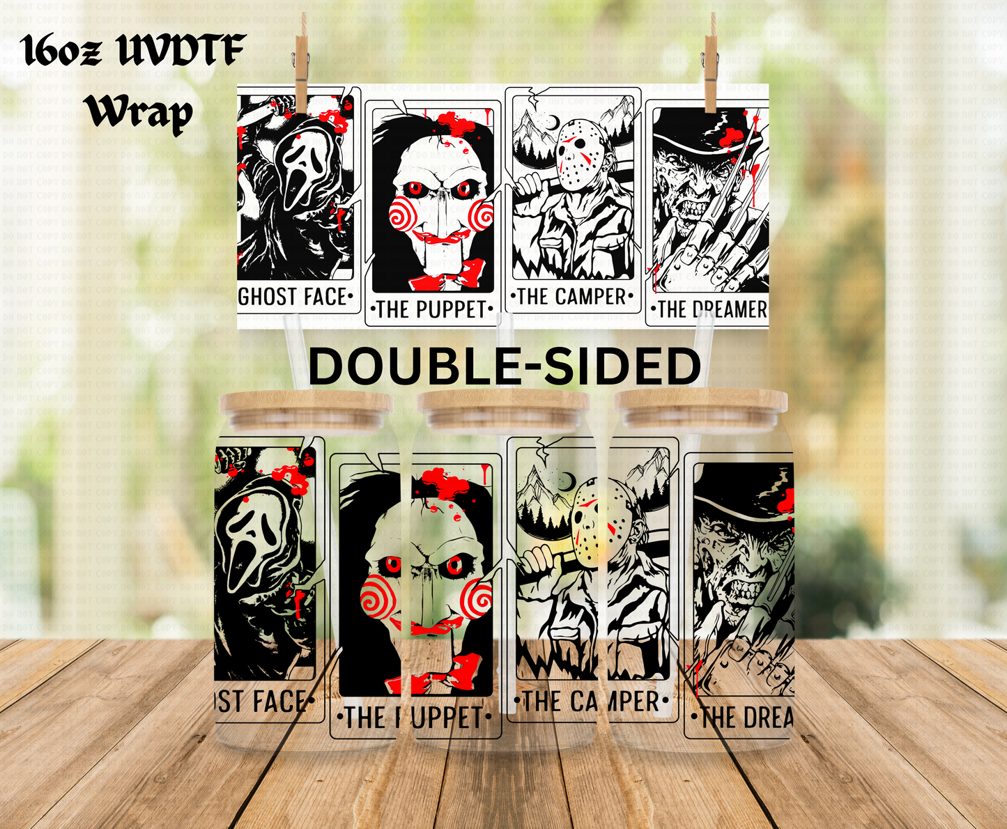 Halloween Horror Tarot Cards - 16 oz Libby UV DTF DOUBLESIDED Wrap RTS