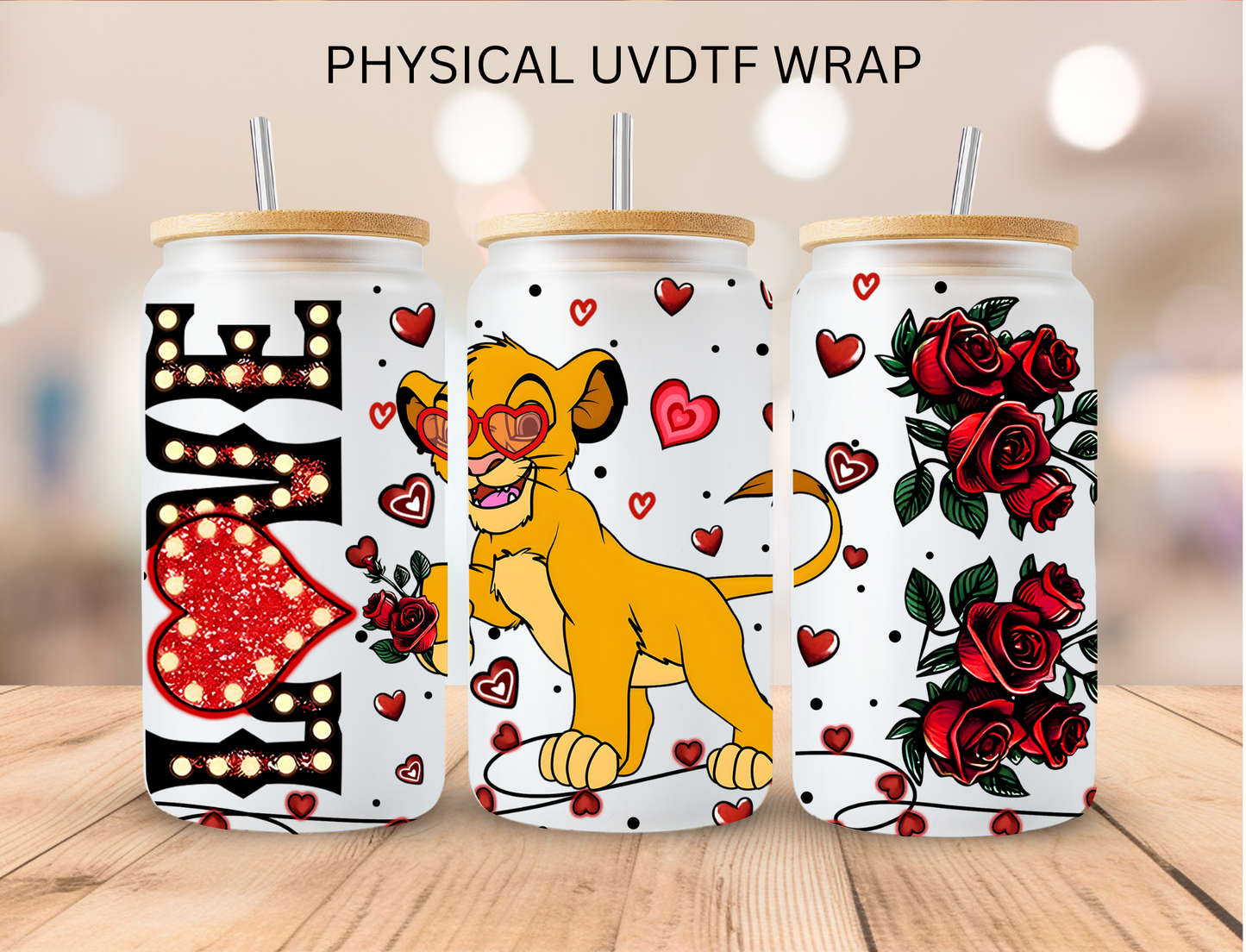 Valentines LOVE Baby Lion - 16 oz / 20 oz Libby UV DTF Wrap