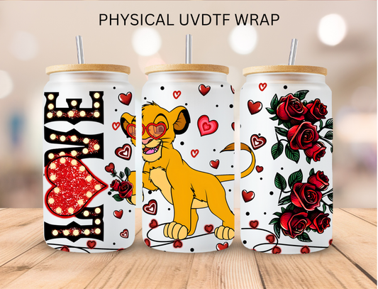 Valentines LOVE Baby Lion - 16 oz / 20 oz Libby UV DTF Wrap