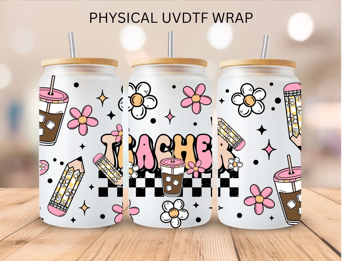 Retro Teacher - 16 oz / 20 oz Libby UV DTF Wrap