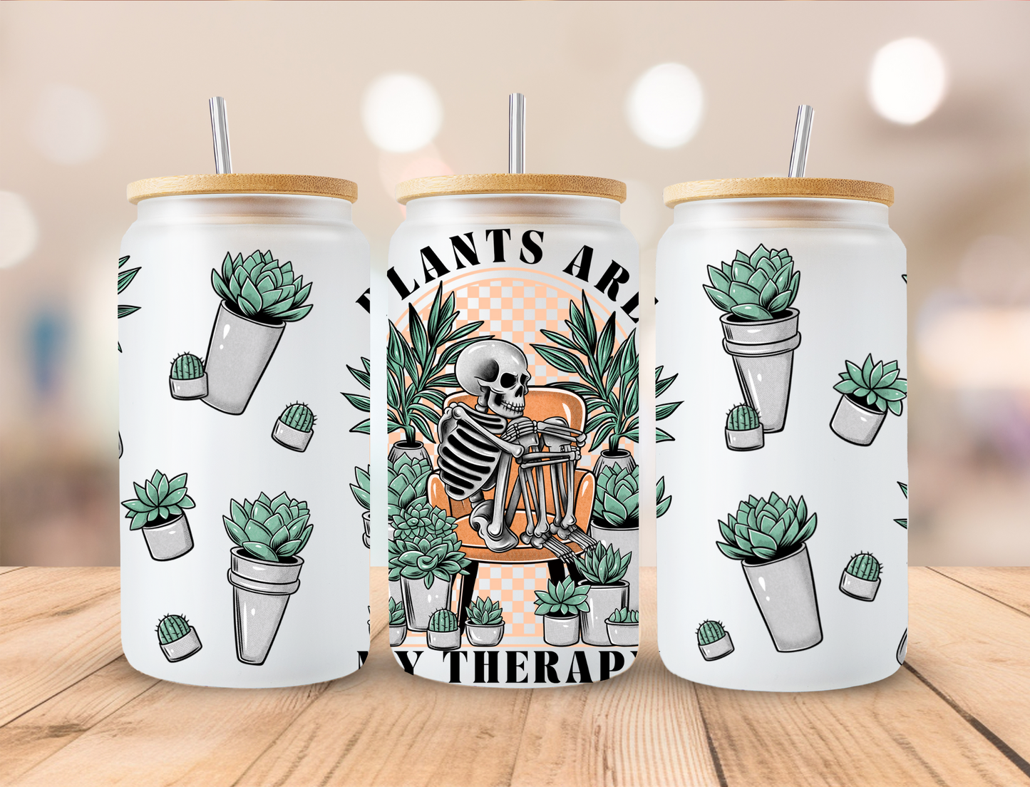 Plants Are My Therapy - 16 oz Libby UV DTF Wrap EXCLUSIVE DESIGNED