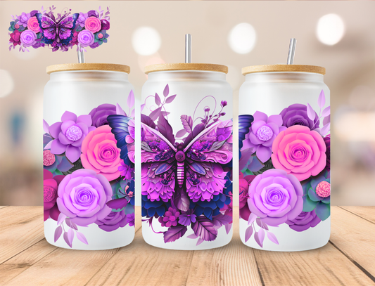 Purple Butterfly - 16 oz / 20 oz Libby UV DTF Wrap