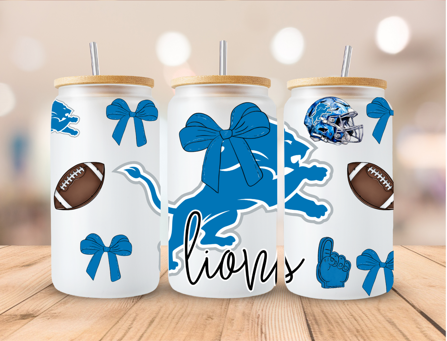 Football Sports Coquette Lions - 16 oz / 20 oz Libby UV DTF Wrap