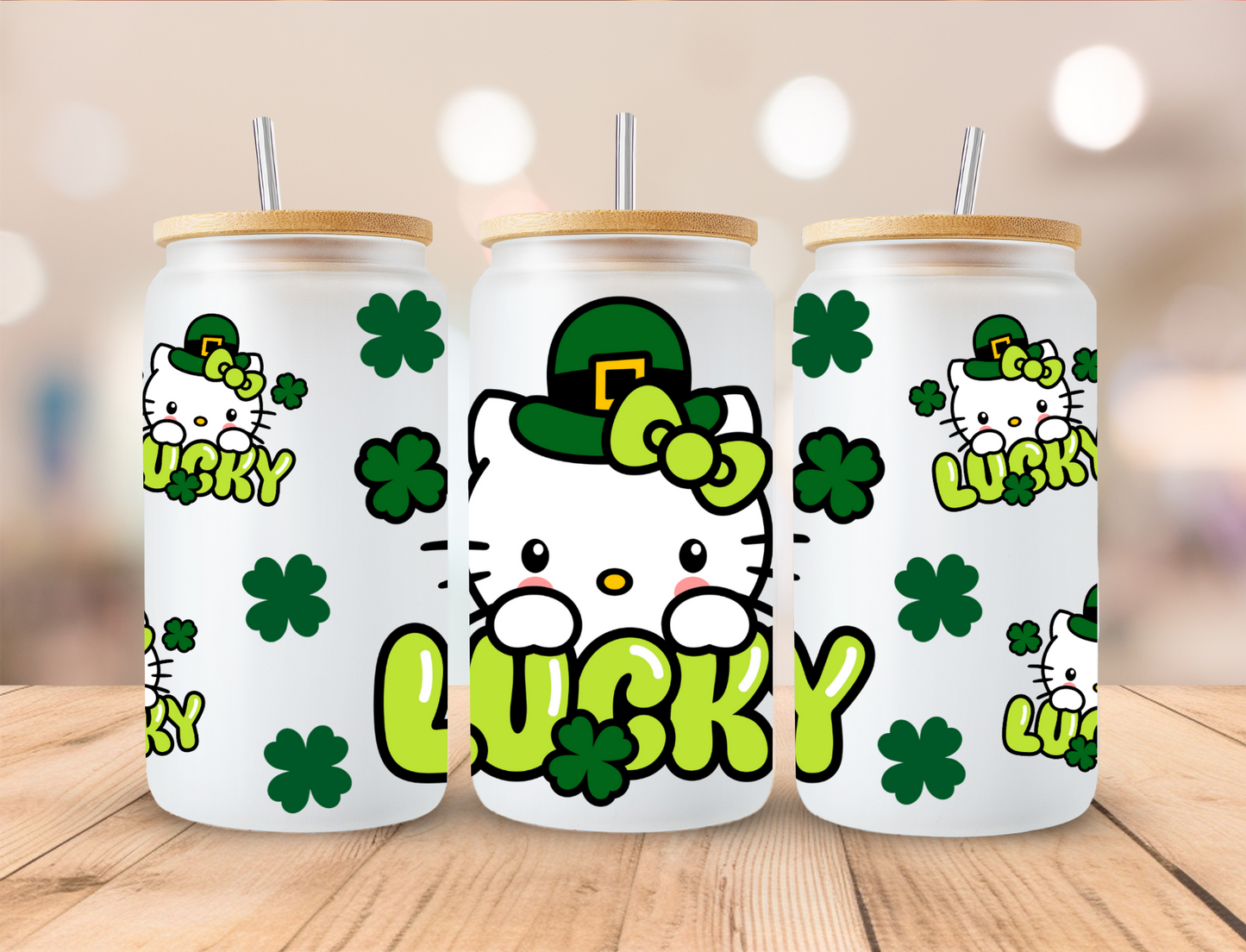 St. Patty's Kitty - 16 oz / 20 oz Libby UV DTF Wrap